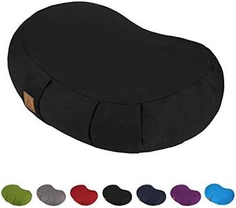 FelizMax Crescent Zafu Meditation Pillow, 44x28x14cm, Zabuton Yoga Bolster, Meditation Cushion, Floor Pouf Yoga Pillow, Zippered Organic Cotton Cover, Natural Buckwheat, Large Kneeling Pillow-Black