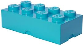 LEGO Storage Brick 8 Knobs MEDIUM AZUR - Stackable Plastic Storage Box with Lid for Kids and Adults Ideal Desk Organizer and Toy Box - 12.1L Capacity