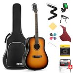 Donner 4/4 Acoustic Guitar for Adults, Full Size Dreadnought Acoustique Guitare with Padded Gig Bag Strap Tuner, Right Hand 41 Inch Sunburst, DAG-1S/DAD-160S