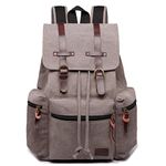 Kono Canvas Backpack Unisex Vintage Rucksack School Bag Casual Daypack for Women Men Boys Girls Outdoor Travel Hiking Camping (Grey)