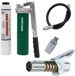 LockNLube Spin-On Lever Grease Gun Kit. Includes: 1 Tube Grease, The Grease Coupler Plus a Heavy-Duty 20" Grease Hose and in-line Hose Swivel.