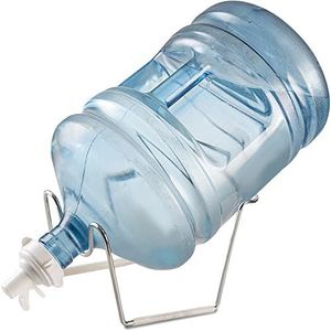 Teekia Metal Plated 3-5 Gallon Water Jug Stand and Dispenser Valve for 55MM Non Threaded Crown Top Water Jugs, with Wooden Stick for 55MM Crown Top Water Bottles, Camping Counter Home Use