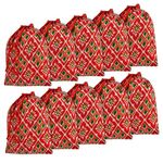 Kuber Industries Potli | Silk Wedding Potli | Drawstring Closure Potli | Wallet Potli | Christmas Gift Potli | Baby Shower Potli | Medium-Patola-Print Potli | 7x9 Inch | Pack of 10 | Red