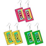 Lusofie 3 Pairs Cassette Tape Earrings 80s Neon Earrings for Women Retro Acrylic Dangle Drop Earrings Unique Earrings for Women 80's Outfit Party Accessories