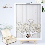 Wedding Guest Book Alternative Heart Drop Box, 16" * 12" White Wooden Rustic Display Shadow Picture Frame for Reception, Farmhouse Decoration Sign In Dropbox for Anniversary Baby Shower Birthday Party