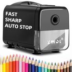 ZMOL Electric Pencil Sharpener, Heavy Duty Classroom Plug-in Sharpener, 10000 Uses, 3 Sharpness Settings, Auto Stop, Fast Sharpening for 6.5-8mm Coloured Pencils, Teachers/Kids/School/Desktop, Black