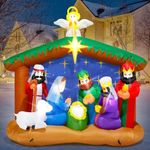 Christmas Inflatables, 8 FT Christmas Inflatables Nativity Scene Outdoor Decorations, Christmas Blow Up Yard Decorations Nativity Sets