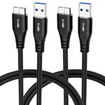 Micro 3.0 Cable 8 Feet (2 Pack), USB 3.0 A to Micro B Cable, Nylon Braided A-Male to Micro B External Hard Drive Cable, Compatible with Samsung S5 / Note 3, Seagate, WD, Toshiba and More