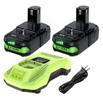 2Pack 18V 3.5Ah Replacement for Ryobi 18V Battery and Charger Kit (p107)