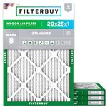 Filterbuy 20x25x1 Air Filter MERV 8 Dust Defense (4-Pack), Pleated HVAC AC Furnace Air Filters Replacement (Actual Size: 19.50 x 24.50 x 0.75 Inches)