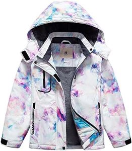 CREATMO US Kids Snow Jacket Ski Jackets Girls Water-Resistant Insulated Hooded with Zippered Pockets Purple Printed 10-12, Purple Printed, 10-12 Years