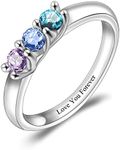 BAUMA AUTO Mothers Ring Personalized S925 Mothers Rings with 3 Simulated Birthstones for Grandmother Mother Meaningful Anniversary Rings for Women Wife (Silver)