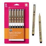 Sakura Pigma Micron Fineliner Pens - Archival Black Ink Pens - Pens for Writing, Drawing, or Journaling - Assorted Point Sizes - 6 Pack