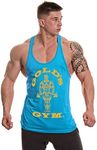 Gold's Gym Mens Muscle Joe Premium Stringer Vest, Turquoise/Yellow, S EU