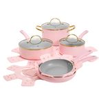 Paris Hilton Epic Nonstick Pots and Pans Set, Multi-Layer Nonstick Coating, Tempered Glass Lids, Soft Touch, Stay Cool Handles, Made Without PFOA, Dishwasher Safe Cookware Set, 12-Piece, Pink