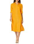 The Drop Women's Fiona Relaxed Linen Midi Shirt Dress, Mango, L