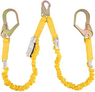 WELKFORDER Double Leg 6-Foot Fall Protection Internal Shock Absorbing Stretchable Safety Lanyard with Snap & Rebar Hook Connectors ANSI Compliant