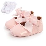 Sehfupoye Baby Girls Mary Jane Shoes Baby Girls Princess Bow-Knot Shoes Anti-Slip Baby First Walking Shoes Wedding Dress Shoes with Sock 12-18M