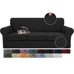 JIVINER Newest 4 Pieces Couch Covers for 3 Cushion Couch Stretch Sofa Slipcover with 3 Seat Cushion Covers Thick Fitted Couch Cover for Pet Dogs Furniture Protector (Sofa, Black)