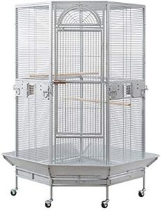 Flyline Corner Bird Cage for Cockatiel Parakeet Black and White (White Vein)