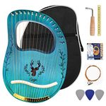 Lyre Harp 16 Strings, Solid Mahogany Wooden Body Metal Strings Musical Instrument for Adult/Kids, Accessory with Tuning Wrench and Durable Gig Bag