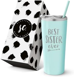 Best Sister Ever Insulated Stainless Steel Tumbler Cup with Slide Close lid and Straw - Insulated Mugs for Coffee, Wine & Travel, Personalized & Funny Mugs - Best Little Sister - Big Sister Presents