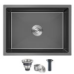 ROVATE 20 × 16 inch Black Kitchen Sink Undermount Singel Bowl, Bar or Kitchen Sink Handmade, 304 Stainless Steel Kitchen Sink