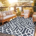 wikiwiki 5x8 FT Reversible Mats, Outdoor Plastic Straw Rug, Recycled & Waterproof Outdoor Rugs for Patios, Indoor/Outdoor Rugs for Camping, RV, Pool, Balcony, Deck, Grey