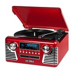 Innovative Technology 50's Retro 3 Speed Bluetooth Turntable with Stereo, CD Player & Speakers, Red