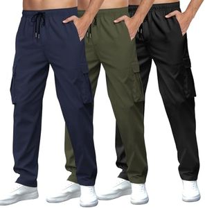 Mancozy 3 Pack Casual Pro Club Sweatpants for Men Cargo Loose Fit Pants with Multi Pockets X-Large