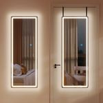 ZKIODV Full Length Mirror with Lights, Lighted Door Mirror with 2 Hooks, LED Wall Mirror with Dimmable 3 Color Modes, Light Up Body Mirror for Bedroom, Wall Mounted or Door Hanging (White 120 x 37 cm)