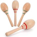 Foraineam 4 Pieces Maracas 8 inch Wooden Hand Percussion Rattles, Beech Wood Rumba Shakers Noisemaker Party Favors Supplies Musical Instrument for Concert, Party, Games