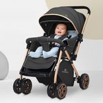 StarAndDaisy Foldable Baby Stroller for 0-3 years Infant & Toddler / Travel Pram for Baby with 360° Swivel Lockable Front Wheels , Multi-Level Recline & Adjustable Footrest , Removable Tray , Safety Harness Belt -Black