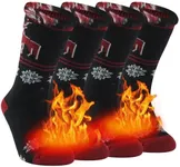 Sunew Warm Thermal Socks, Unisex Thick Insulated Heated Winter Heavy Crew Socks Black Red+Elk 2 Pairs