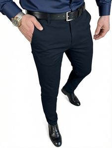 JMIERR Men's Stretch Dress Pants Casual Slacks Skinny Fit Tapered Trousers with Elastic Waistband Golf Pants, 38W*28L, Navy Blue