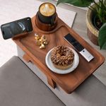 ROCDEER Sofa Arm Tray, Acacia Wood Couch Cup Holder Tray, Portable Large Sofa Armrest Tray Anti-Spill Beverage Snack Remote Holder