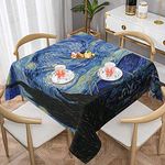 HOSTECCO Van Gogh Starry Night Tablecloth Square Tablecloth for Dining Buffet Table Cover for Square Tables Washable Wrinkle Resistant Fabric 137x137 cm