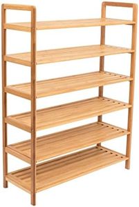 BirdRock Home Free Standing Bamboo Shoe Rack | 6 Tier | Wood | Closets and Entryway | Organizer | Fits 18 Pairs of Shoes