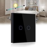 BSEED Touch Light Switch 2 Gang 2 Way, Tempered Glass Panel Light Switches with LED Indicator, Black Touch Sensitive Light Switch-No Neutral Wire