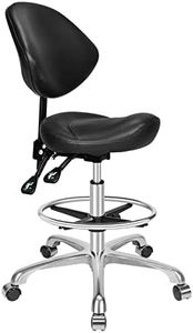 Kaleurrier Ergonomic Rolling Swivel Saddle Stool with Wheels,Pneumatic Lifting Height Adjustable Drafting Chair for Clinic Hair Salon Massage Lab Home Office (Black,with Back Rest & Footrest)