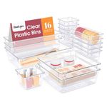 HanLynx 16 Pcs Multipurpose Dressing Drawer Organizer for Cosmetics and Jewelleries Vanity Drawer Organizer for Home and Office Makeup Organizer Box for Drawer Set of Transparent Stationery Organizer