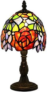 Tokira Lampe De Table De Style Tiffany 6 Pouces, Mini Veilleuse En Vitrail Vintage, Lampes De Chambre À Coucher Rose Rouge Fleur De Bureau pour Salon[Sans Ampoule]
