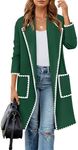 ZESICA Women's Open Front Long Cardigan Sweater Casual Lapel Coatigan Coat Fall Jacket Outerwear with Pockets,Opal Green,Medium