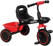 Qaba Large Kids Tricycle for Toddler 2-5 Year Old Girls and Boys, Toddler Trike Bike with Adjustable Seat, Safety Belt, Two Storage Baskets, Red