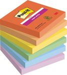 Post-it Super Sticky Notes, Double the Sticking Power, 6 Pads, 540 Sheets, 76 mm x 76 mm, Blue, Green, Orange, Purple, Red, Yellow Colors - Self-Sticking Notes for Walls, Monitors and Fridge