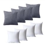 BedLooms Cushions with Covers Included 45 x 45 cm Set of 8 (4 Grey Cushion Covers, 4 Cushion Inserts) Ultrasonic Square Throw Pillow Cases Decorative Sofa Cushion with Invisible Zipper