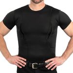 CCW Tactical Concealed Carry Holster Shirt | Secure Velcro Pocket with Large Storage | Men's Crew Compression Shirt, Black, X-Large