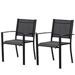 Outsunny Set of 2 Patio Dining Chair Outdoor Mesh Seat Heavy Duty Stackable Garden Bistro Chairs Yard Furniture - Black