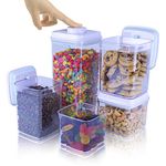 iChewie - BopTop (5pc Set) Airtight Food Storage Container – Mechanical Silicone Seal Canister - BPA-Free Stackable - 2.5Qt/1.5Qt/.9Qt/.85Qt/.5Qt