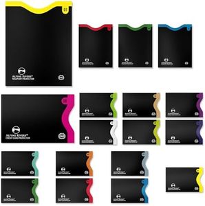 ALPINE RIVERS RFID Blocking Sleeves 18 Pack - 14 Top-Load Credit Card Protectors and 4 Passport Sleeves, 13.56 MHz NFC Blocker, Color-Edged and Numbered